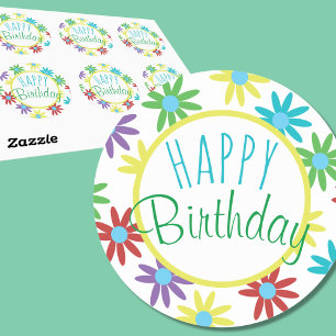 Alles Gute zum Geburtstag Bunte Blumenaufkleber Runder Aufkleber