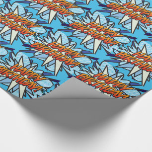 ALLES GUTE ZUM GEBURTSTAG Comic-Book-Pop-Art blau Geschenkpapier