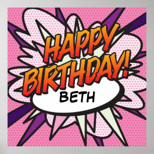 ALLES GUTE ZUM GEBURTSTAG Comic Book Pop Art rosa Poster