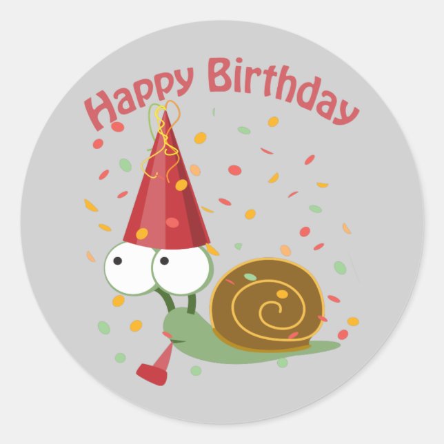 Alles Gute zum Geburtstag! Confetti Snail Runder Aufkleber (Vorderseite)