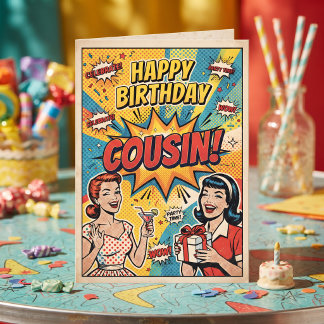 Alles Gute zum Geburtstag Cousin! Retro Vintage Po Karte