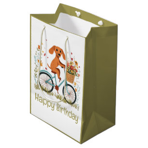 Alles Gute zum Geburtstag Dachshund Hund Fahrradfa Mittlere Geschenktüte