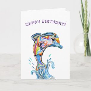 Alles Gute zum Geburtstag Delfin in Buntstift Karte