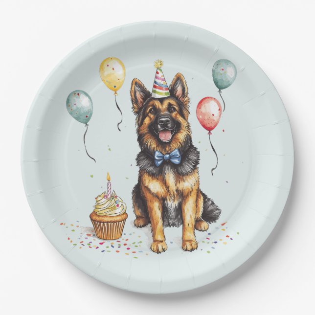 Alles Gute zum Geburtstag Deutscher Schäferhund Pappteller (Vorderseite)