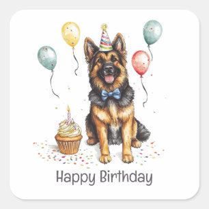 Alles Gute zum Geburtstag Deutscher Schäferhund Quadratischer Aufkleber