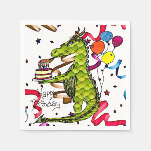 Alles Gute zum Geburtstag Drache zündet Kerzen Ser Serviette