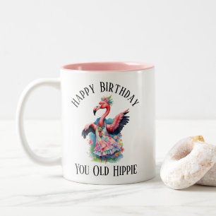 Alles Gute zum Geburtstag, du alter Hippie Siebzig Zweifarbige Tasse