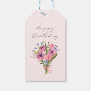 Alles Gute zum Geburtstag, einfach, rosa, blumenre Geschenkanhänger