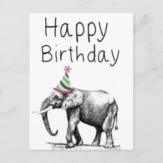 Alles Gute zum Geburtstag Elefant mit Hut, Feier Einladungspostkarte