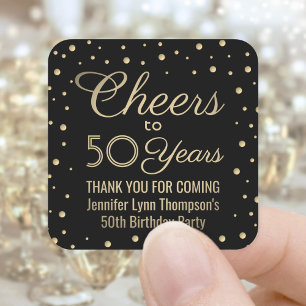 ALLES Gute zum Geburtstag Elegant Schwarz & Gold K Quadratischer Aufkleber