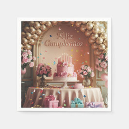 „Alles Gute zum Geburtstag“ Elegante rosa und gold Serviette