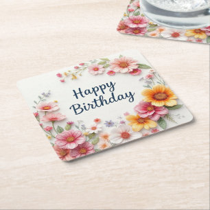 Alles Gute zum Geburtstag Eleganter Blumenkranz Rechteckiger Pappuntersetzer