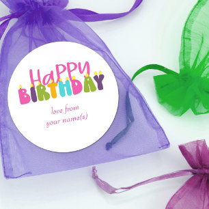 Alles Gute zum Geburtstag Farbige Kerzen-Typografi Runder Aufkleber