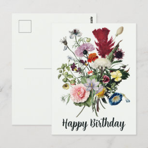 Alles Gute zum Geburtstag Farbige Vintage Wildblum Postkarte