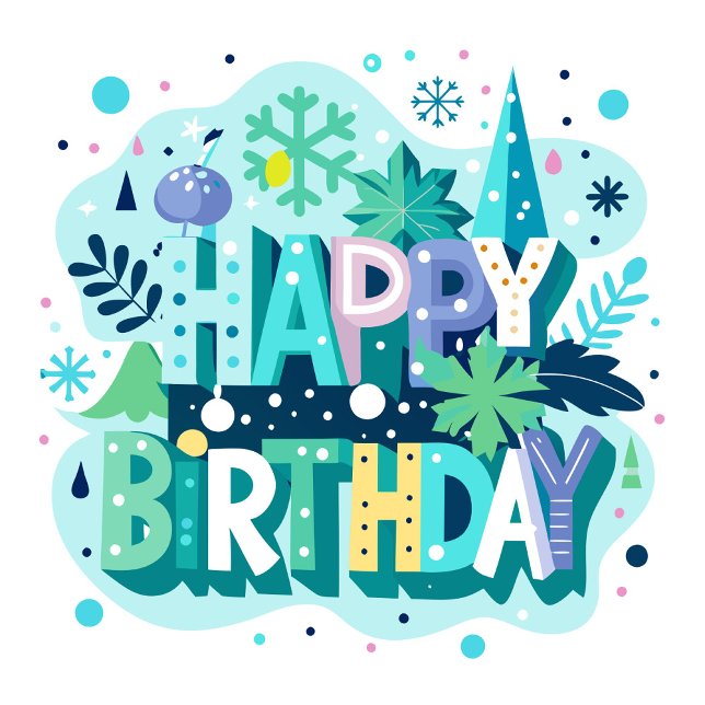 Alles Gute zum Geburtstag  Feiertagskarte (The Happy Birthday Card features a whimsical winter landscape with stylized trees and plants.)
