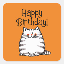 Alles Gute zum Geburtstag! (Fettkatze) Quadratischer Aufkleber