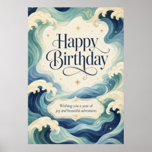 Alles Gute zum Geburtstag Fließende Ozeanwellen Poster