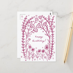 Alles Gute zum Geburtstag Florale Whimsical Sketch Postkarte