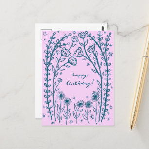 Alles Gute zum Geburtstag Florale Whimsical Sketch Postkarte