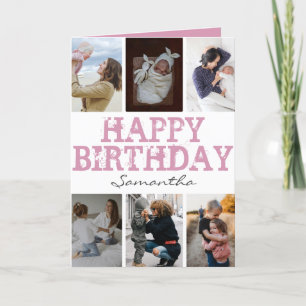 Alles Gute zum Geburtstag Foto-Collage Rosa Geburt Karte