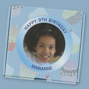 Alles Gute zum Geburtstag Foto Kinder Blau Metalli Runder Aufkleber