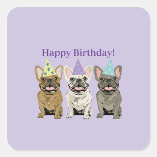 Alles Gute zum Geburtstag! Französische Bulldoggen Quadratischer Aufkleber