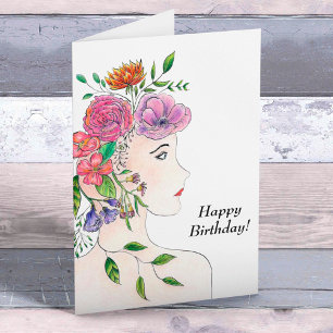 Alles Gute zum Geburtstag Frau mit Blumen Illustra Karte