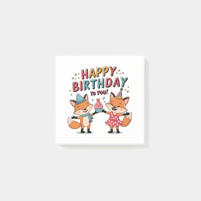Alles Gute zum Geburtstag Füchse Post-it Klebezettel (Vorderseite)