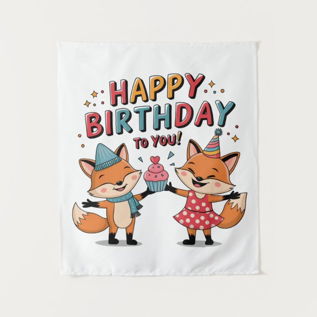 Alles Gute zum Geburtstag Füchse Wandteppich (Vorderseite)