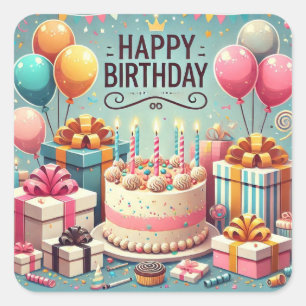 Alles Gute zum Geburtstag für Kinder - Bunte Ballo Quadratischer Aufkleber