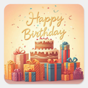 Alles Gute zum Geburtstag für Kinder - farbenfrohe Quadratischer Aufkleber