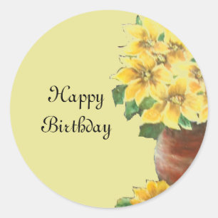 Alles Gute zum Geburtstag Gemälde von gelben Blume Runder Aufkleber