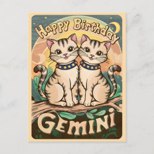 Alles Gute zum Geburtstag Gemini Sternzeichen Katz Postkarte
