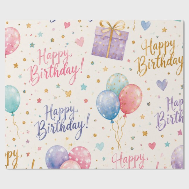Alles Gute zum Geburtstag Geschenkpapier – Bunt  (Flach)