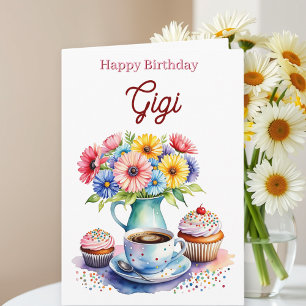 Alles Gute zum Geburtstag Gigi Blumen und Cupcak Karte