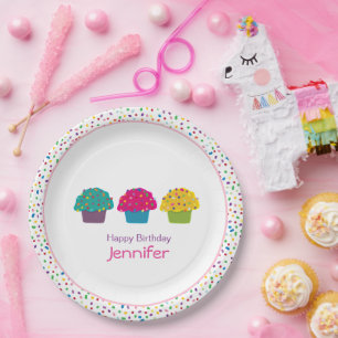 Alles Gute zum Geburtstag Glasur-Cupcake Regenboge Pappteller