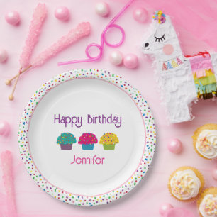 Alles Gute zum Geburtstag Glasur-Cupcakes Regenbog Pappteller
