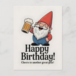 "Alles Gute zum Geburtstag"-Gnom mit erhobenem Bie Postkarte