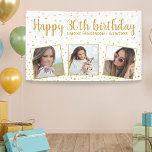 Alles Gute zum Geburtstag Gold Glitzer Fotos jedes Banner<br><div class="desc">Feiern Sie einen großen Geburtstag mit diesem Banner mit 3 Fotos des Geburtstagsmädchens,  2 benutzerdefinierten Textüberschriften,  das ganze Set vor einem weißen Hintergrund mit Imitaten goldenen Glitzer konfetti Glitzern. Spaß und Festlichkeit perfekt für jedes Alter Geburtstag feiern.</div>