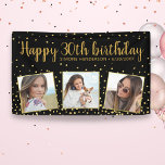 Alles Gute zum Geburtstag Gold Glitzer Fotos jedes Banner<br><div class="desc">Feiern Sie einen großen Geburtstag mit diesem Banner mit 3 Fotos des Geburtstagsmädchens,  2 benutzerdefinierten Textüberschriften,  das ganze Set vor einem schwarzen Hintergrund mit Imitaten goldenen Glitzer konfetti Glitzern. Spaß und Festlichkeit perfekt für jedes Geburtstagsfest.</div>