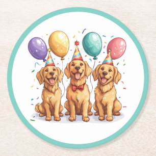 Alles Gute zum Geburtstag Golden Retriever Hunde Runder Pappuntersetzer