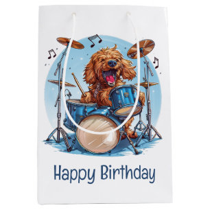 Alles Gute zum Geburtstag Goldendoodle Hund spielt Mittlere Geschenktüte