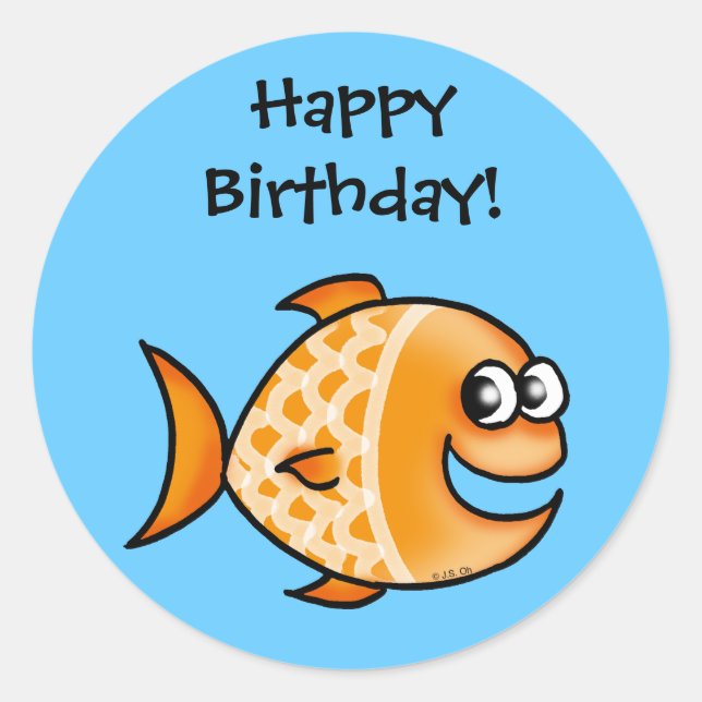 Alles Gute zum Geburtstag! (Goldfisch) Runder Aufkleber (Vorderseite)