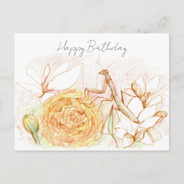 Alles Gute zum Geburtstag Gottesanbeterin Gartenwa Postkarte (Vorderseite)
