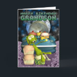 Alles Gute zum Geburtstag Grandson, Aus dieser Wel Karte<br><div class="desc">Alles Gute zum Geburtstag Grandson,  Aus dieser Welt,  Alien mit Tasse Kuchen</div>