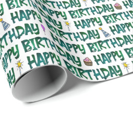 Alles Gute zum Geburtstag Grüne Dunkle Text Muster Geschenkpapier