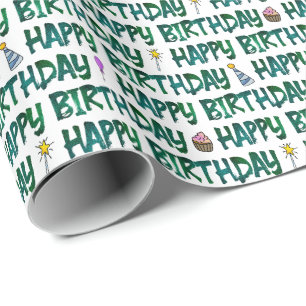 Alles Gute zum Geburtstag Grüne Dunkle Text Muster Geschenkpapier
