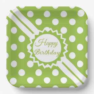 Alles Gute zum Geburtstag Grüne und weiße Tupfen Pappteller