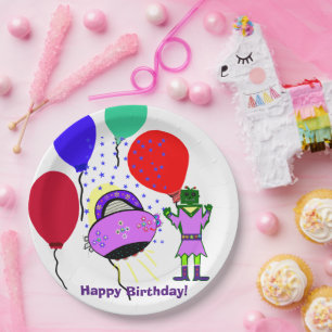 Alles Gute zum Geburtstag Grüner Roboter Rosa Lila Pappteller