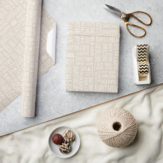 Alles Gute zum Geburtstag Handtypografie in Beige- Geschenkpapier